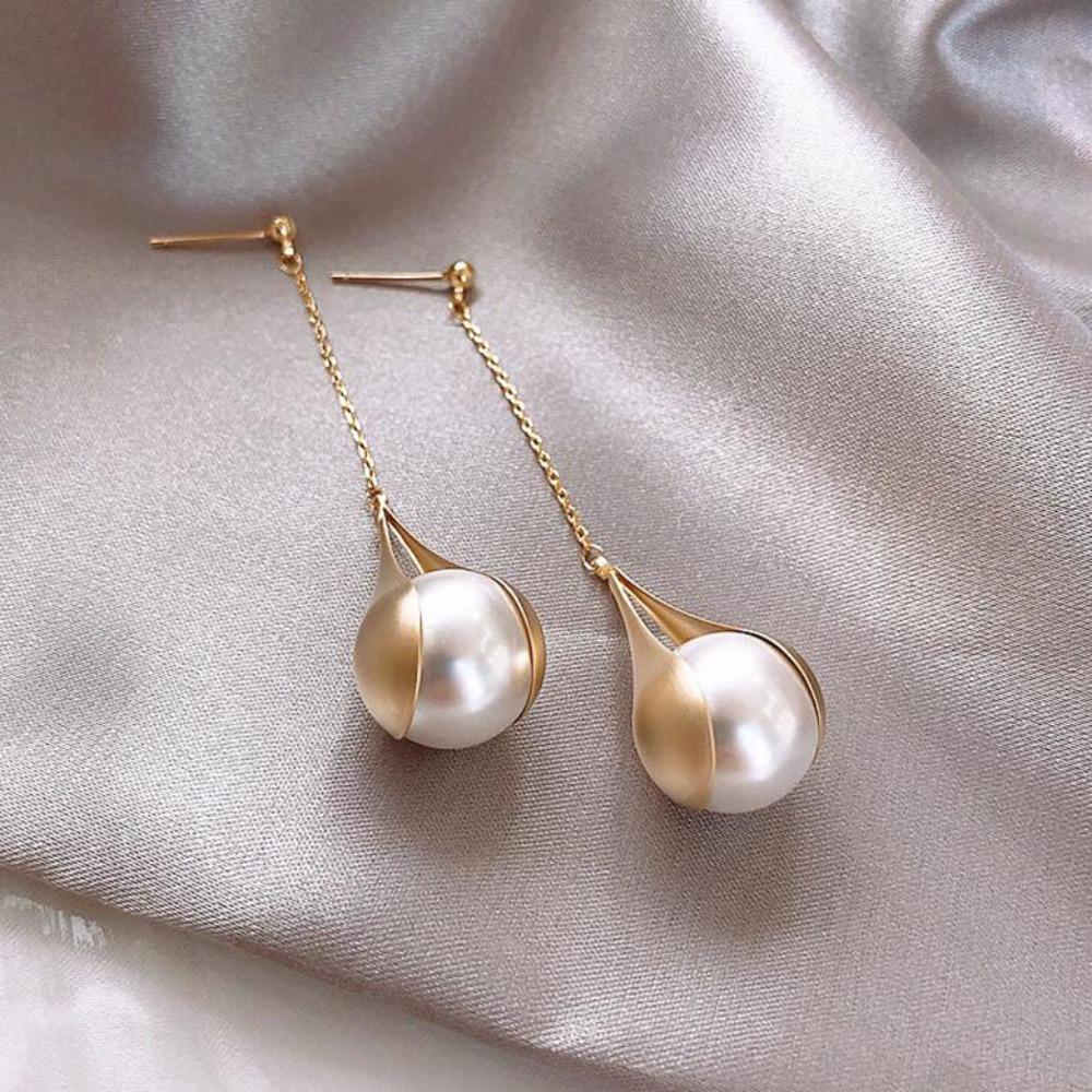 Retro Temperament Teardrop Wrapped Pearl Long Tassels Dangle Earrings for Women Romantic Wedding Party Valentine's Day Jewelry