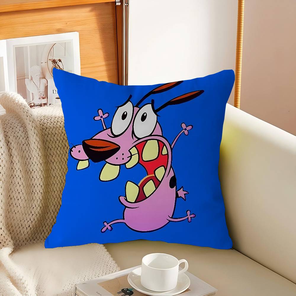 Cute Courage The C-Cowardly Dog Pillow Covers Cartoon Sofa Decorative Home Double-sided Printing Short Plush Cute Cushion Cover