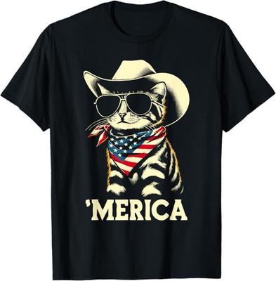 USA 'Merica Katt 4. juli Menn Kvinner Barn Morsom Patriotisk T-skjorte
