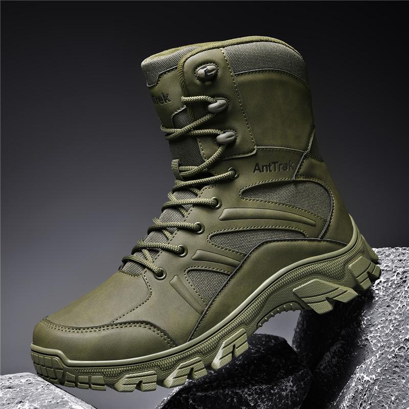 Mid Ankle Hiking Boots Men Quick Lace Hooks Metal Eyelets Deep Tread 39-46