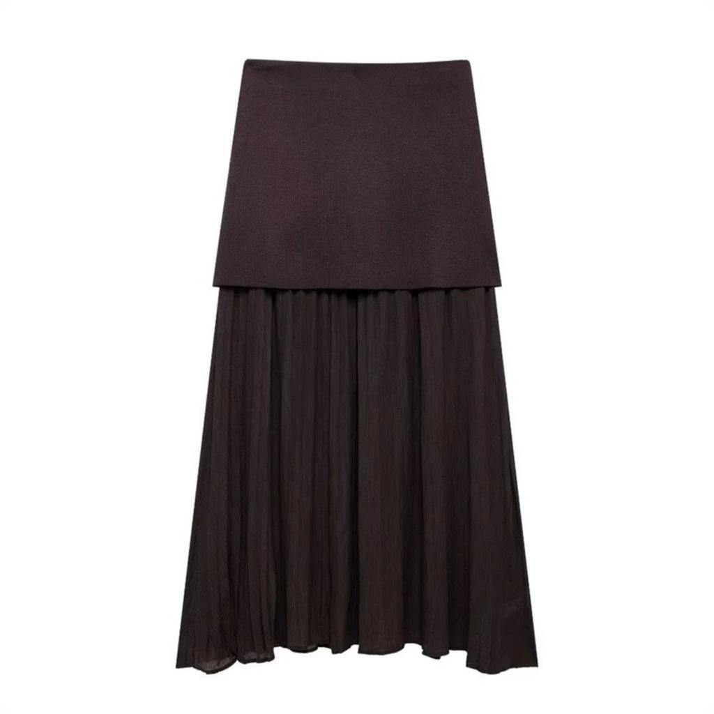 Women Skirt Set Wine Red Knitted V-Neck Sleeveless Slim Vest +Solid High Waist Zipper Patchwork Long Skirt Street