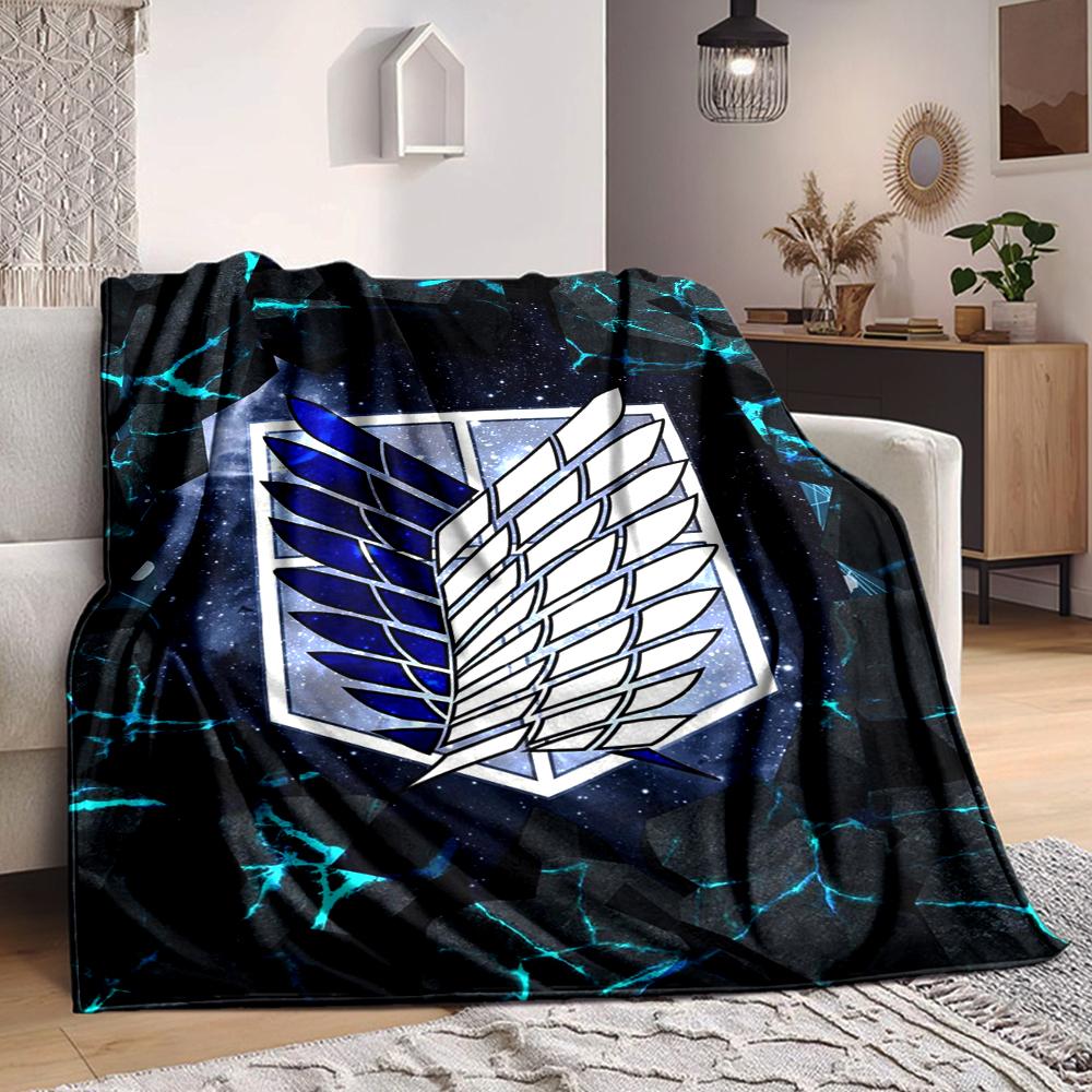 1Pc Attack Titan Emblem Flannel Blanket, Soft And Comfortable, Casual Warm, Camping Travel, Christmas, Halloween Xmas Gift L1564