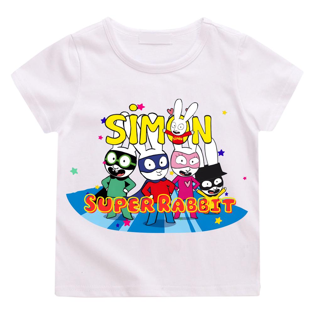 

Футболка Simon Super Rabbit, 100% хлопок, симпатичная футболка с рисунком для мальчиков и девочек, детская футболка Funko, повседневная мягкая футболка Kawaii 110 белый