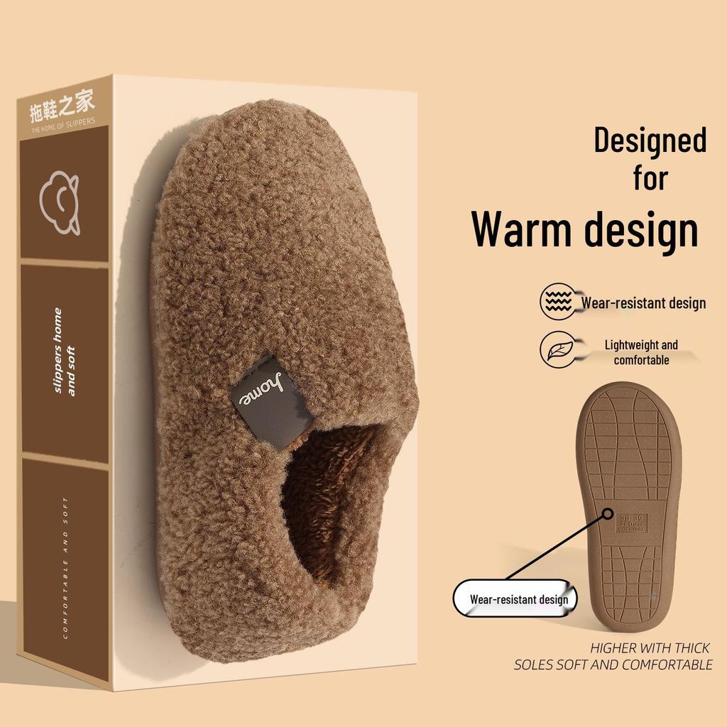 Women's Plush Cotton Non-Slip Indoor Slippers - Warm, Thick Fleece, Closed-Heel for Autumn & Winter, Men's Sizes Available.