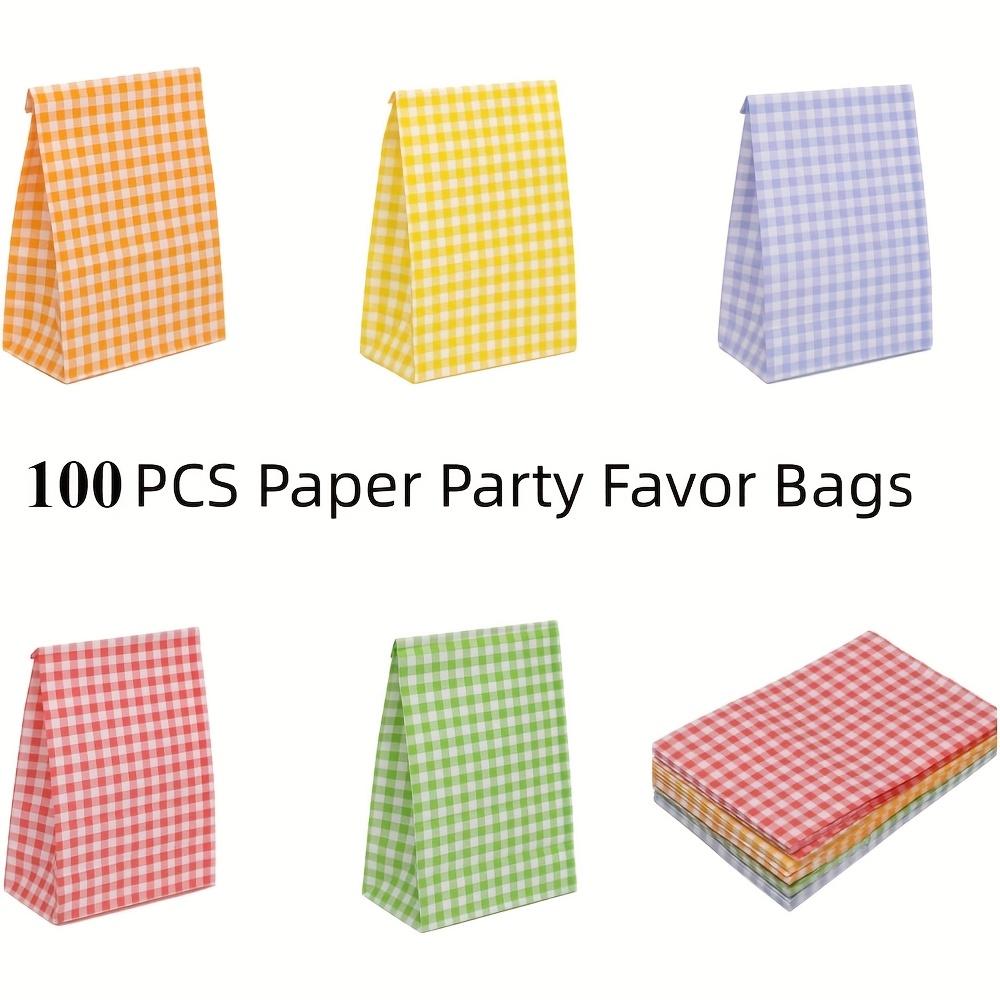 50/100pcs Multicolor Checkered Party Favor Paper Bags - Small Gift & Goodie Bags for Birthdays, Weddings, and Events