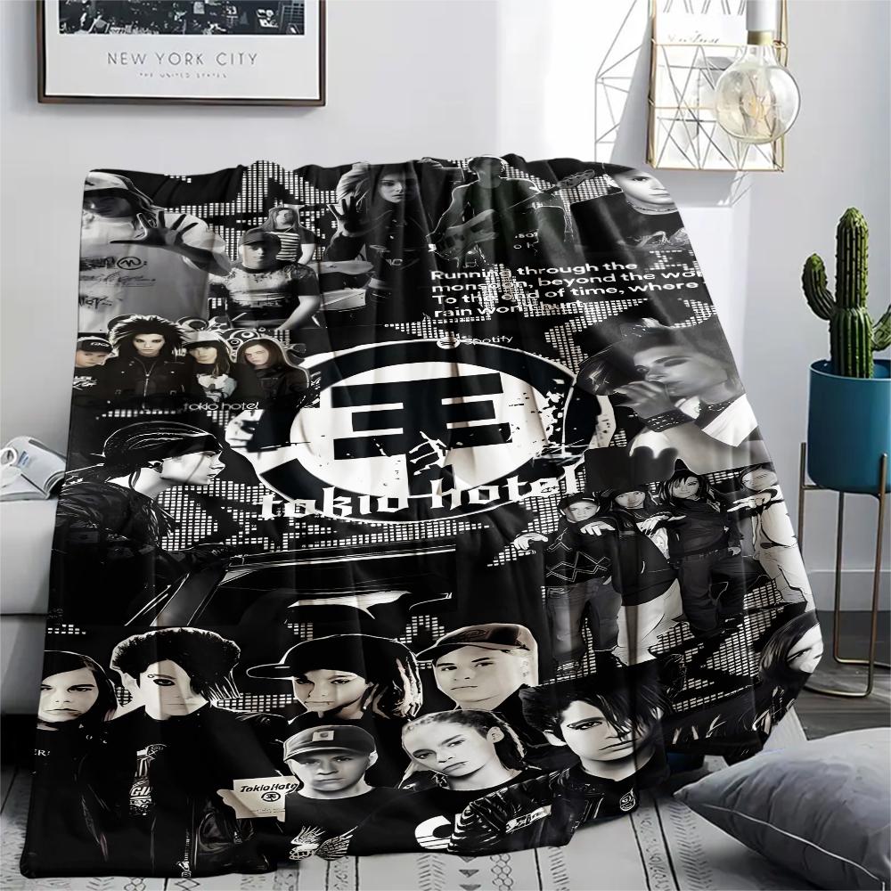 1Pc TH Band Print Flannel Blanket, High Quality Comfortable for All Seasons, Home Decor, Warmth and Comfort, Perfect for Christmas Gifts