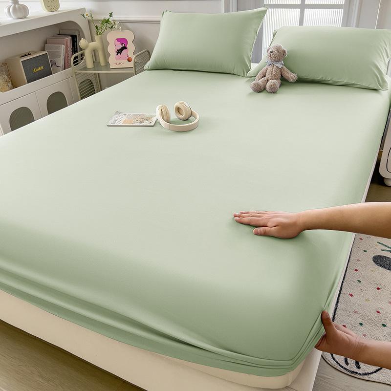 2025Solid Color Bed Sheet Single Piece Skin-Friendly Plain Bed Cover Bed Sheet Non-Slip Mattress Protector