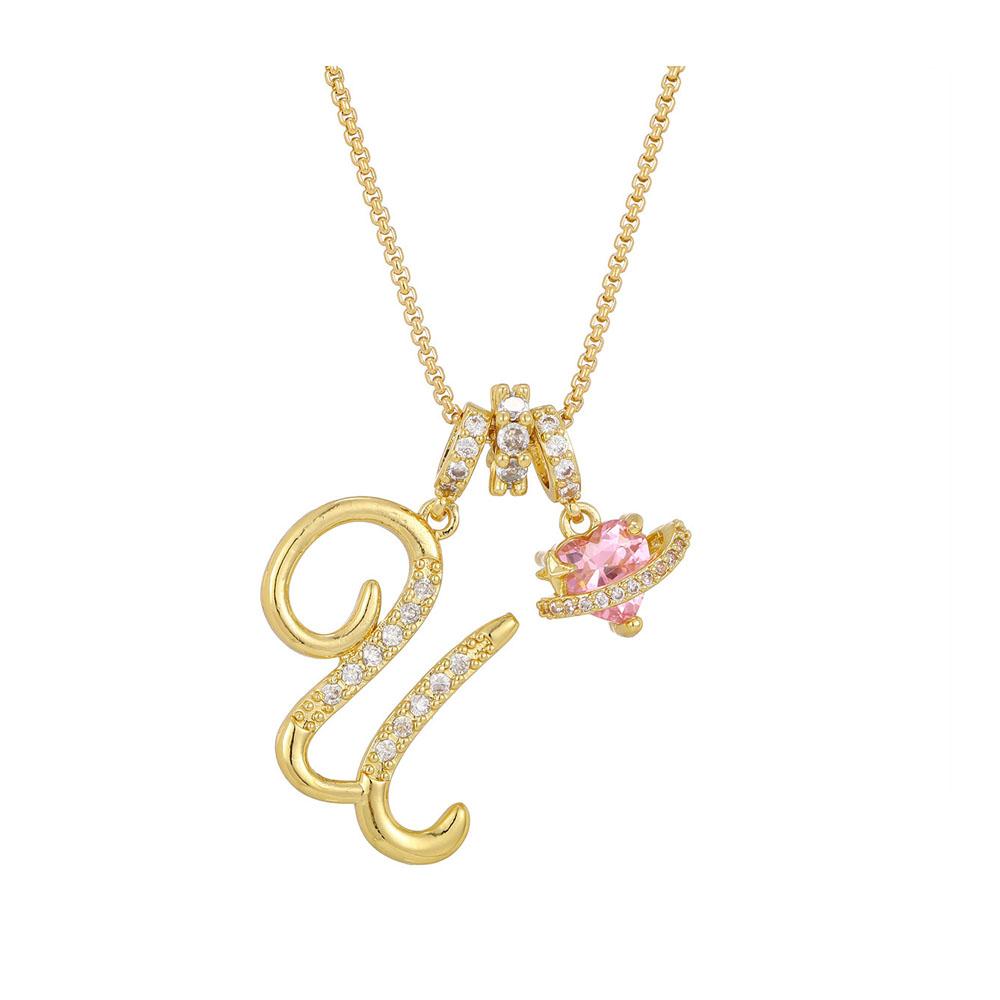 Women's Initial Heart Necklace Name Art Design Letter Jewelry Chain Adjustable Accessories
