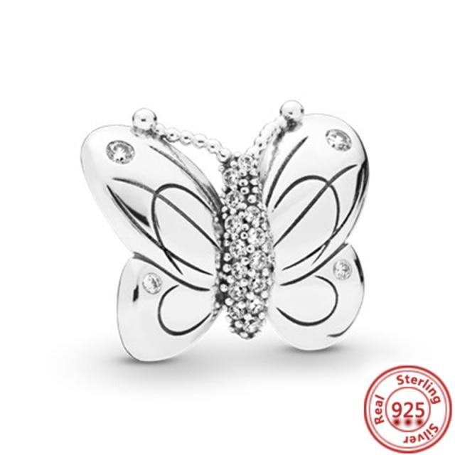 925 Sterling Silver Heart Circular Animal Beads Original  Charm Bracelet For Women DIY Fashion Silver 925 Jewelry Making