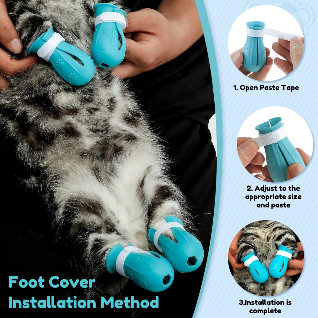 Cat Muzzle Pet Grooming Cover Accessory Anti-bite Anti-Licking Cat Space Hood Breathable Helmet Mask with 4 Silicone Paw Shoes