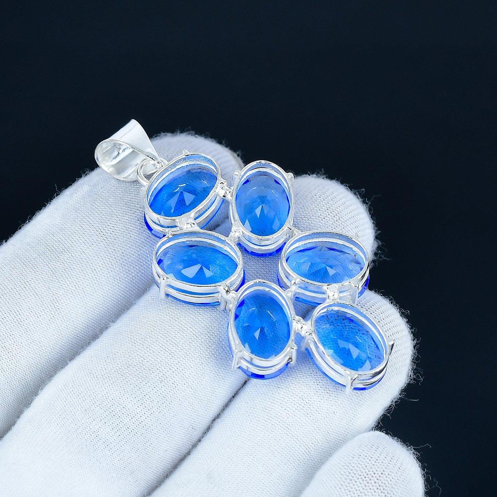 Swiss Blue Topaz Gemstone Pendant 925 Sterling Silver- Handmade Design, Everyday Wear Jewelry, Unique Swiss Blue Topaz Pendant Gift For Him