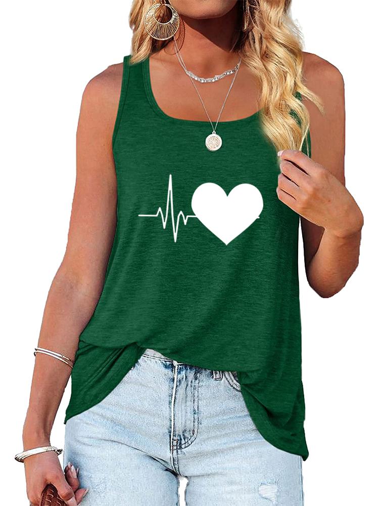 Women Fashion Printed Tank Top Summer Casual Round Neck Sleeveless Shirt