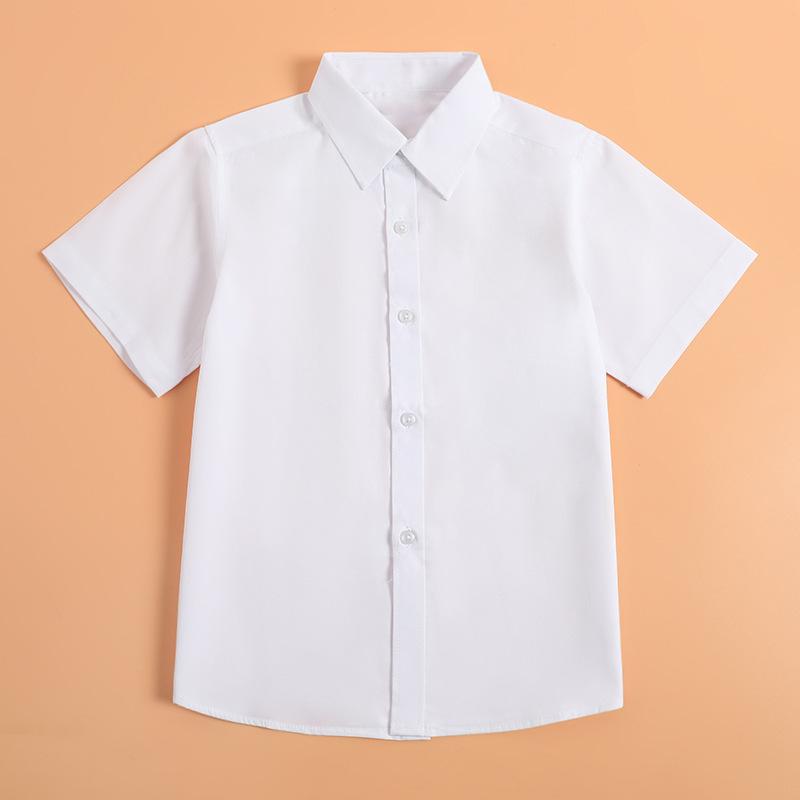 Boys' Blue Short-Sleeve School Uniform Shirt - Thin, Pure Cotton Summer Formal Wear for Middle & Big Kids