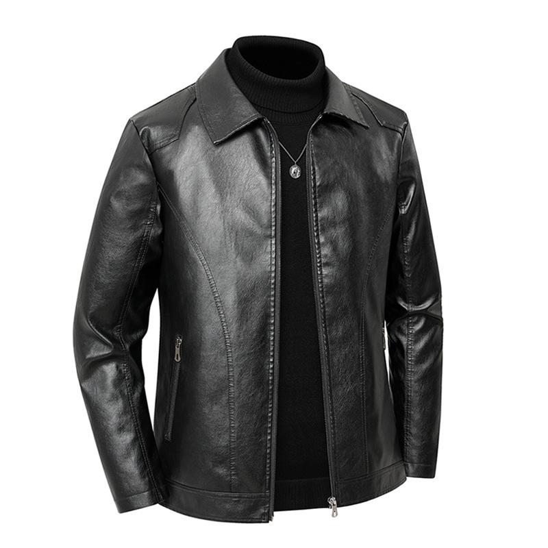 Large Size Autumn Men's Leather Jacket with Collar, Korean Version, Men's PU Washed Leather Jacket