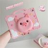 3D Cartoon Cute Pink Pig Silicone Tablet Case With Handle For iPad 12th 11 10 9 8 Ipad Pro Air M4 M3 M2 11inch A16 A19 2018-2026 M4 Kids Cover Stand