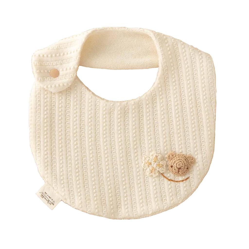 Amorosa mamma in Organic Cotton Baby Lacy Motif [Made Japan] 100% Bib, Knit, Newborn, Hand-Knitted (Bear)