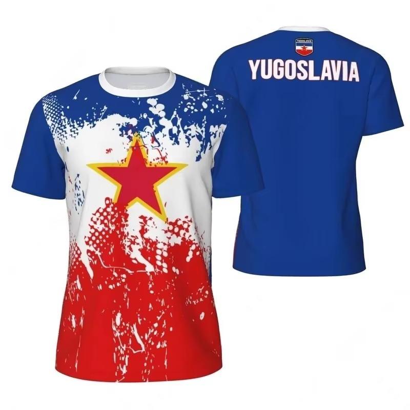 Men's short-sleeved polo shirt, Yugoslavian team flag color matching printed fan shirt