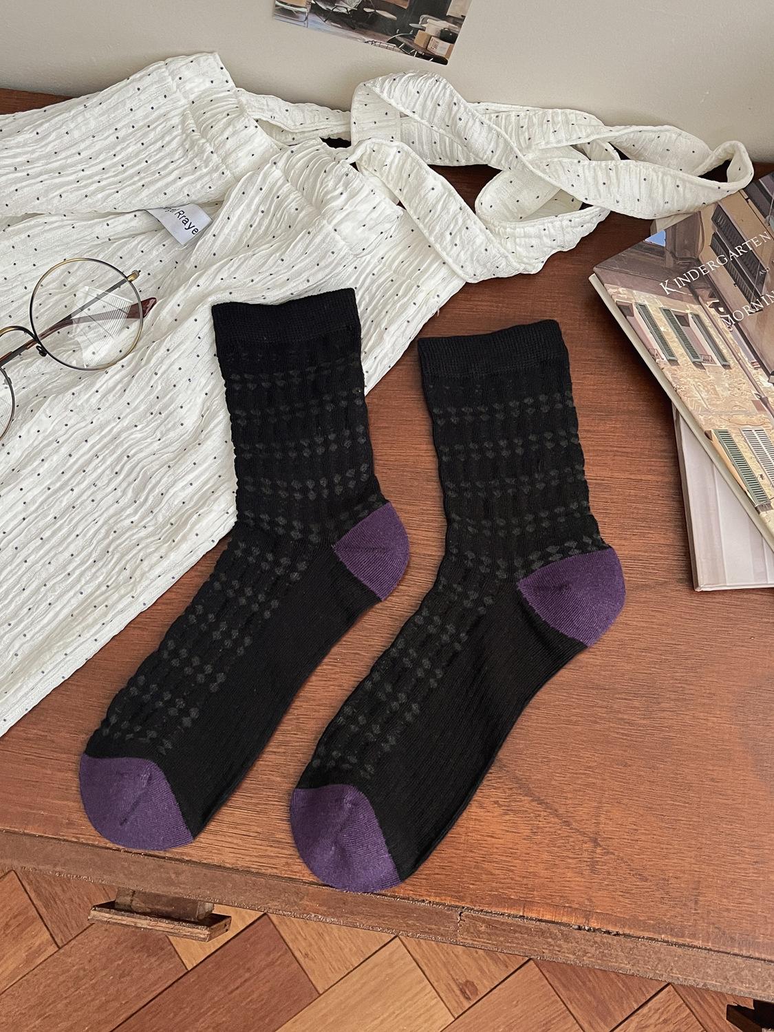 

Summer Thin Tube Socks Children Hollow Mesh Contrasting Color Crystal Silk Boneless Socks Internet Celebrity European And American Black Trendy Socks one size fits all [combed cotton] чорний