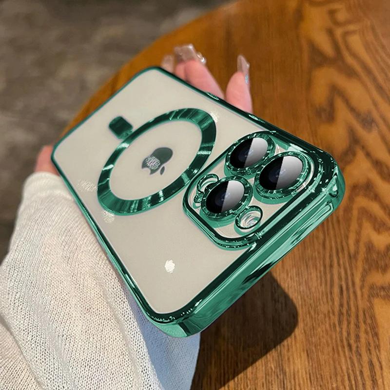 Luxury Plating Clear Magnetic For Magsafe Case For iPhone 15 14 13 12 11 Pro Max Plus Magnetic Wireless Charge Shockproof Cover