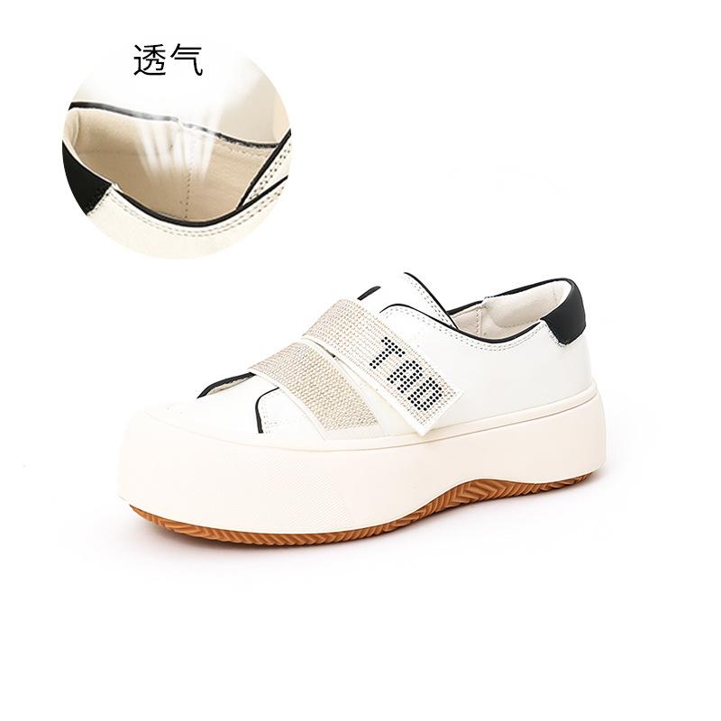 

Женская обувь со стразами 2025 весна новая на толстой подошве на липучке маленькие белые туфли женские повседневные одинарные туфли женские универсальные балетки женские 40 бежевый