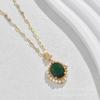 Emerald Necklace Female Ethnic Style Vintage Versatile Inlaid Pearl Pendant Clavicle Chain Accessories