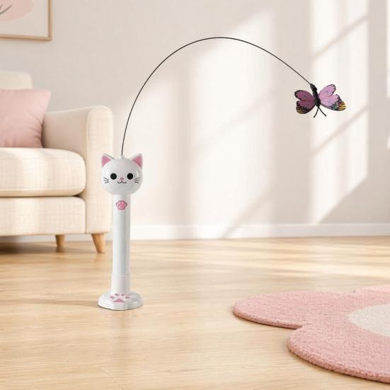 2-in-1 Interactief Katten Speeltje, Kattenhengel Speeltje met Stoffen Vlinder Teaser Zuignap Basis, Oplaadbaar Rood Licht Katten Speeltje voor Binnenkat Zelf