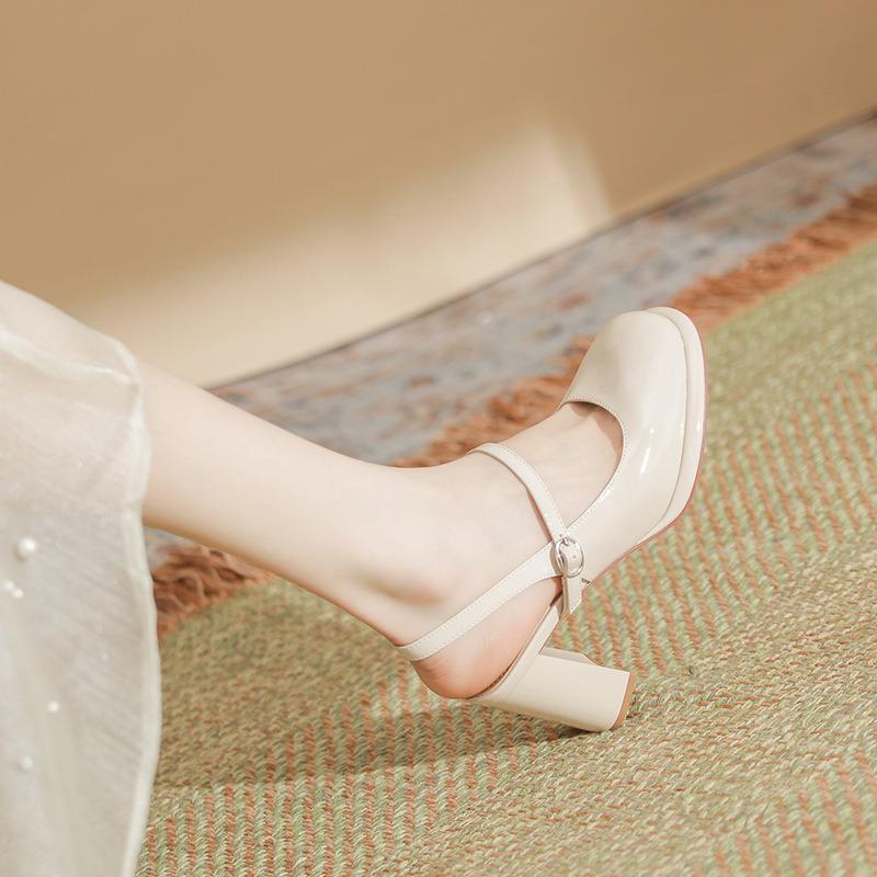H2 2173-11 Half Bag Head High Heel Sandals Femininity Word with Patent Leather Women's Shoes College Small Sweet