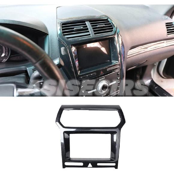 Carbon Fiber Look Interior Center Console GPS Navigation Panel Air Vent Outlet Trim Cover for Ford Explorer 2016-2019 ABS Plastic AC Panel Trim