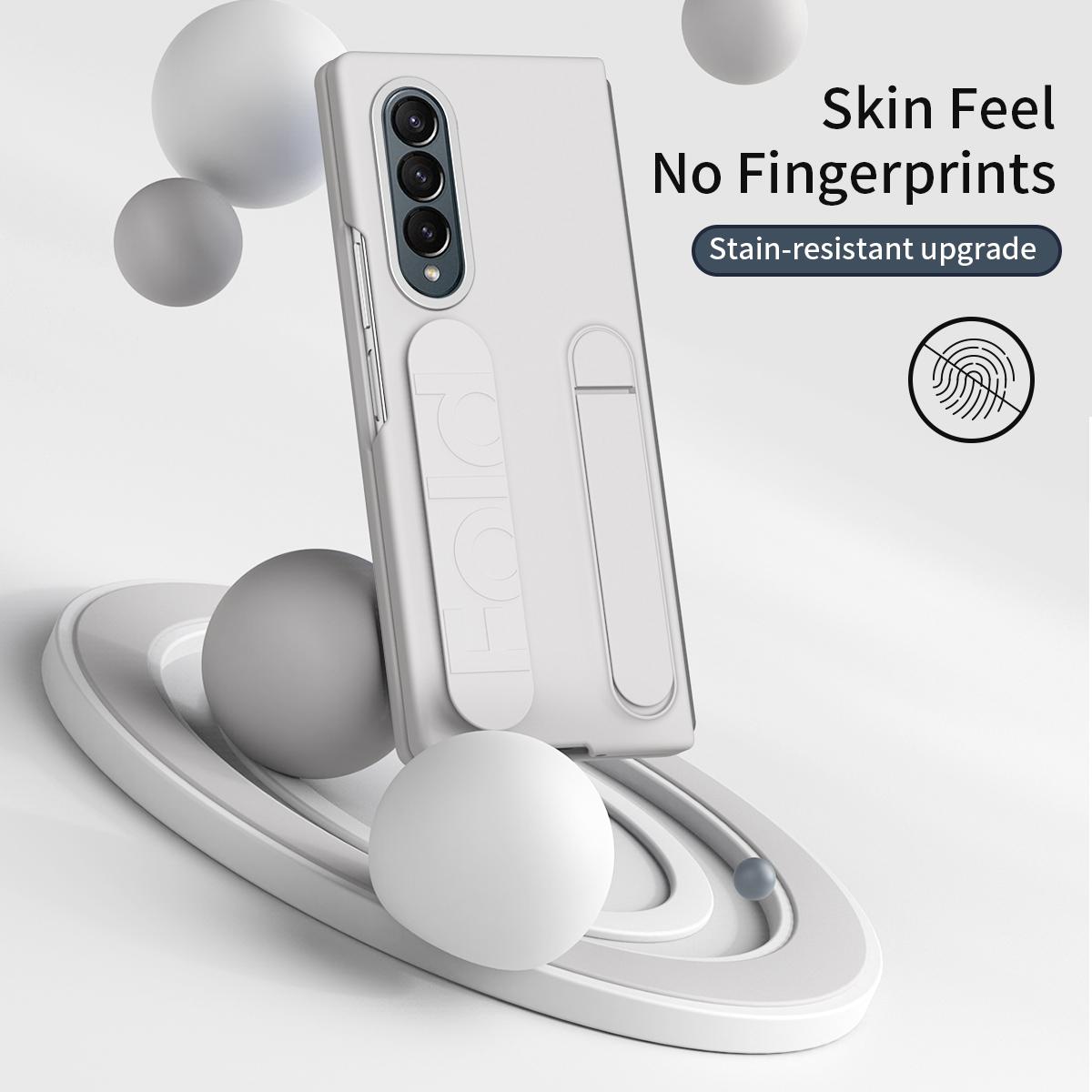 

For Samsung Galaxy Z Fold4 5G Case Kickstand Wristband PC+Silicone Phone Cover White