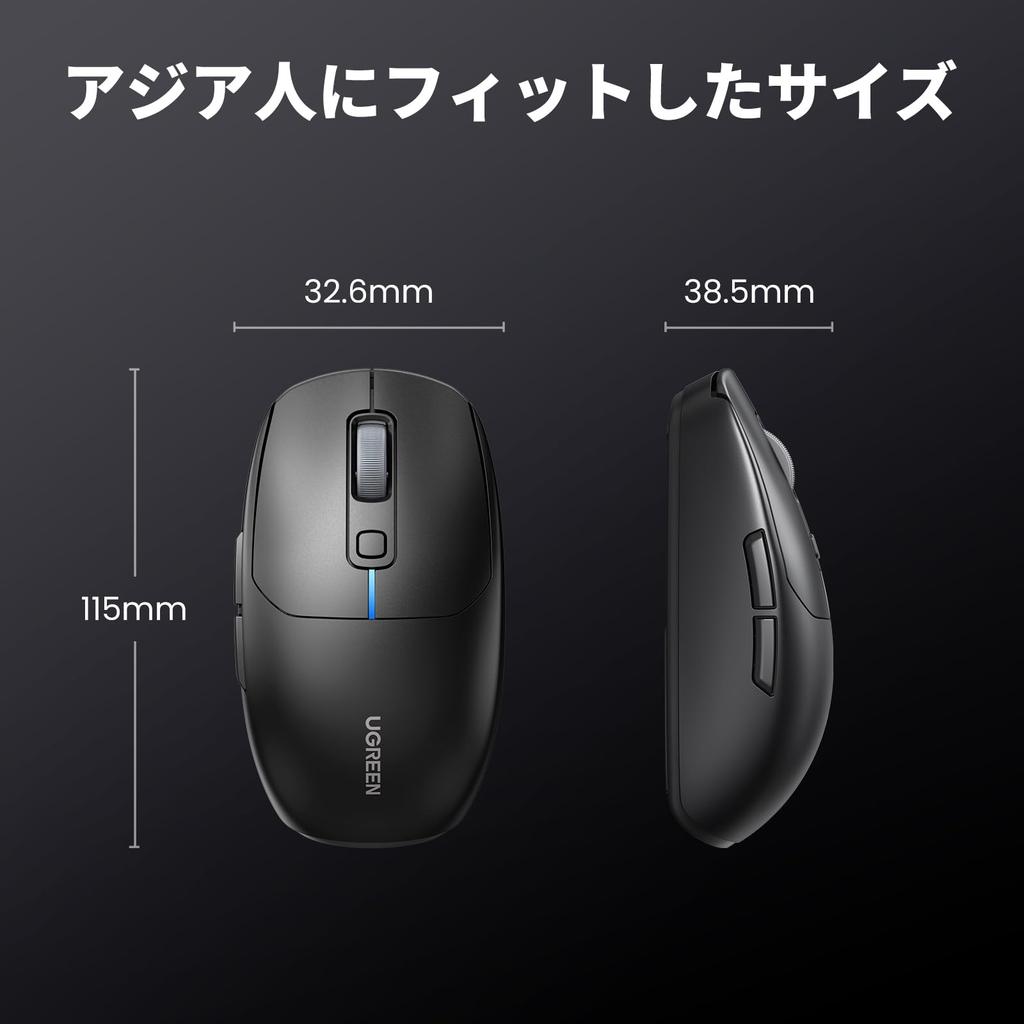 UGREEN Wireless Mouse, USB-C Rechargeable, for Work and Gaming, Bluetooth 2.4G, Wired, and Side Buttons, Repositionable, Software Included, 5000 DPI,