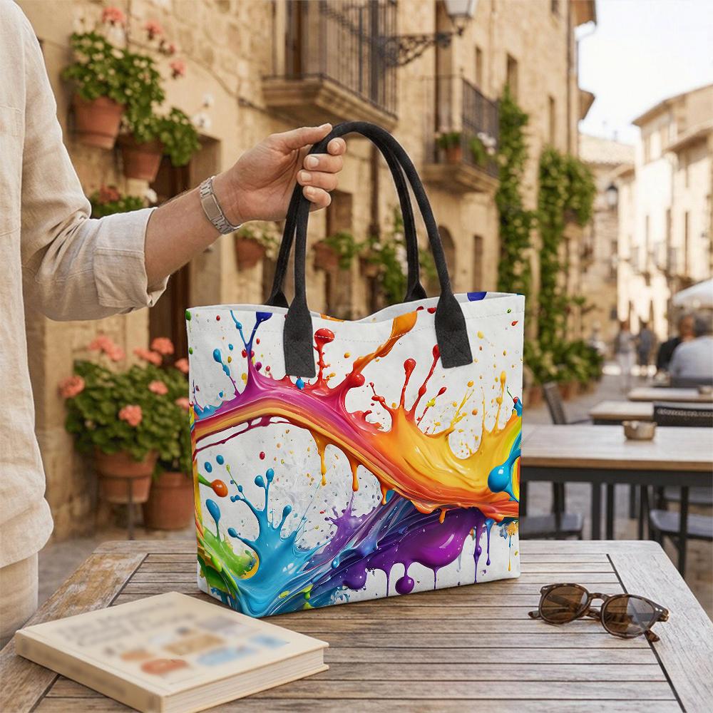 Colorful Paint Splash Tote Bag for Women Large Canvas Shoulder Bag for Daily Use