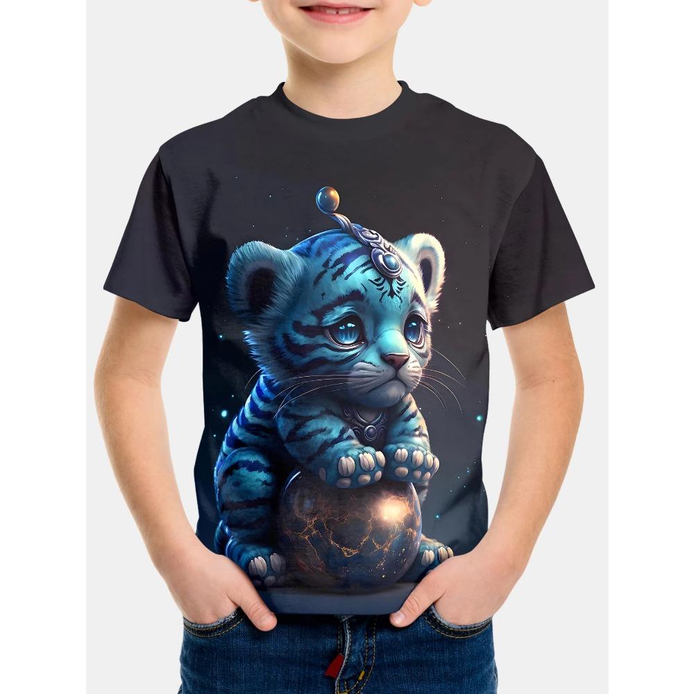 Boys' clothing 3D high-definition printed animal T-shirt street style summer comfortable casual round neck short sleeved children's T-shirt