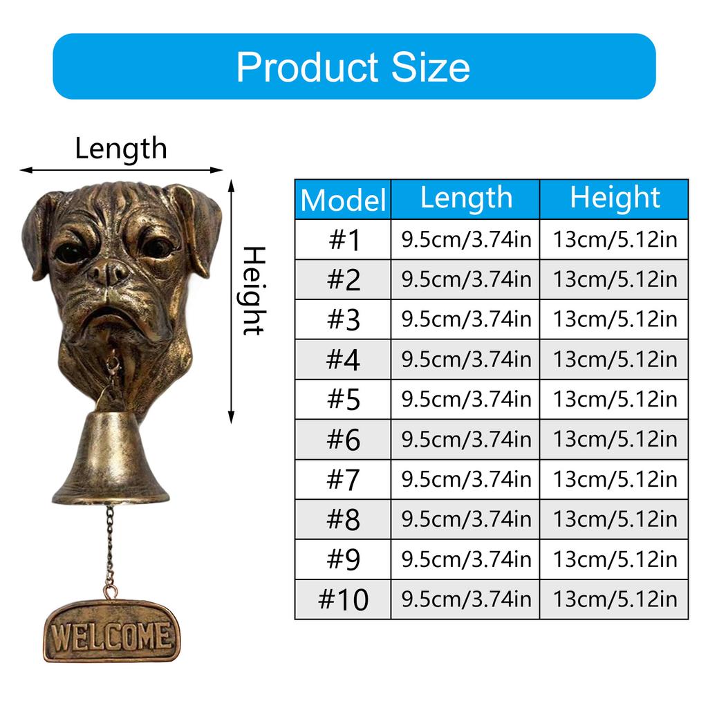 Vintage Bronze Dog Head Shape Resins Welcome Doorbell Outdoor Wall Hanging Decoration For Dog Lover Home Entrance Decors