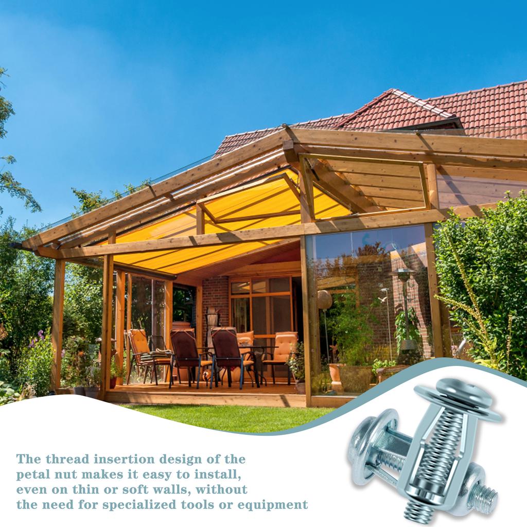 80PCS Carbon Steel Petal Shape Rivet Nut Expansion Screw Jack Nut Kit Hollow Wall Fixing Expansion Anchor Threaded