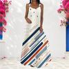 Women Plus Size Off White Scoop Neck Strappy Sleeveless Eagle Star Flag Printed A Line Long Maxi Dress