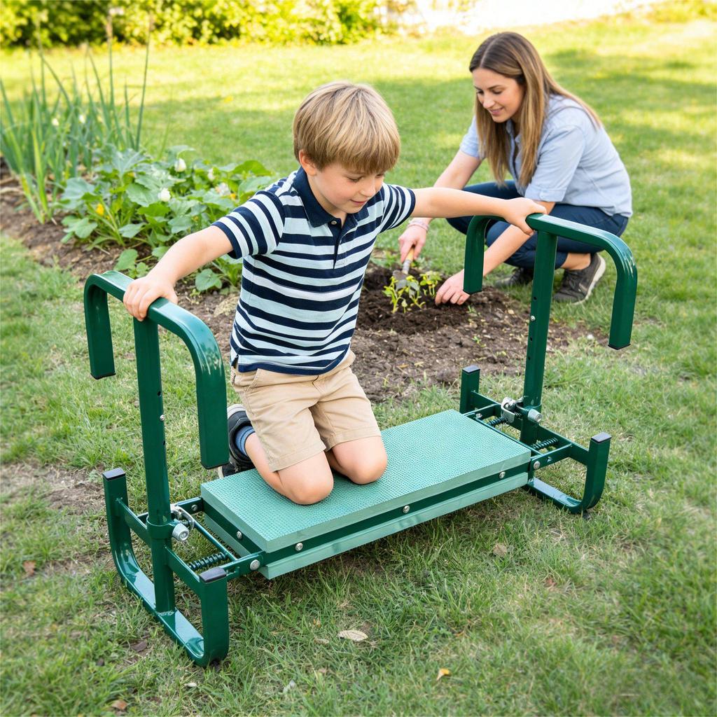 Adjustable Height Gardening Kneeling Stool with Tool Bag - Ideal for Weeding and Fertilizing.