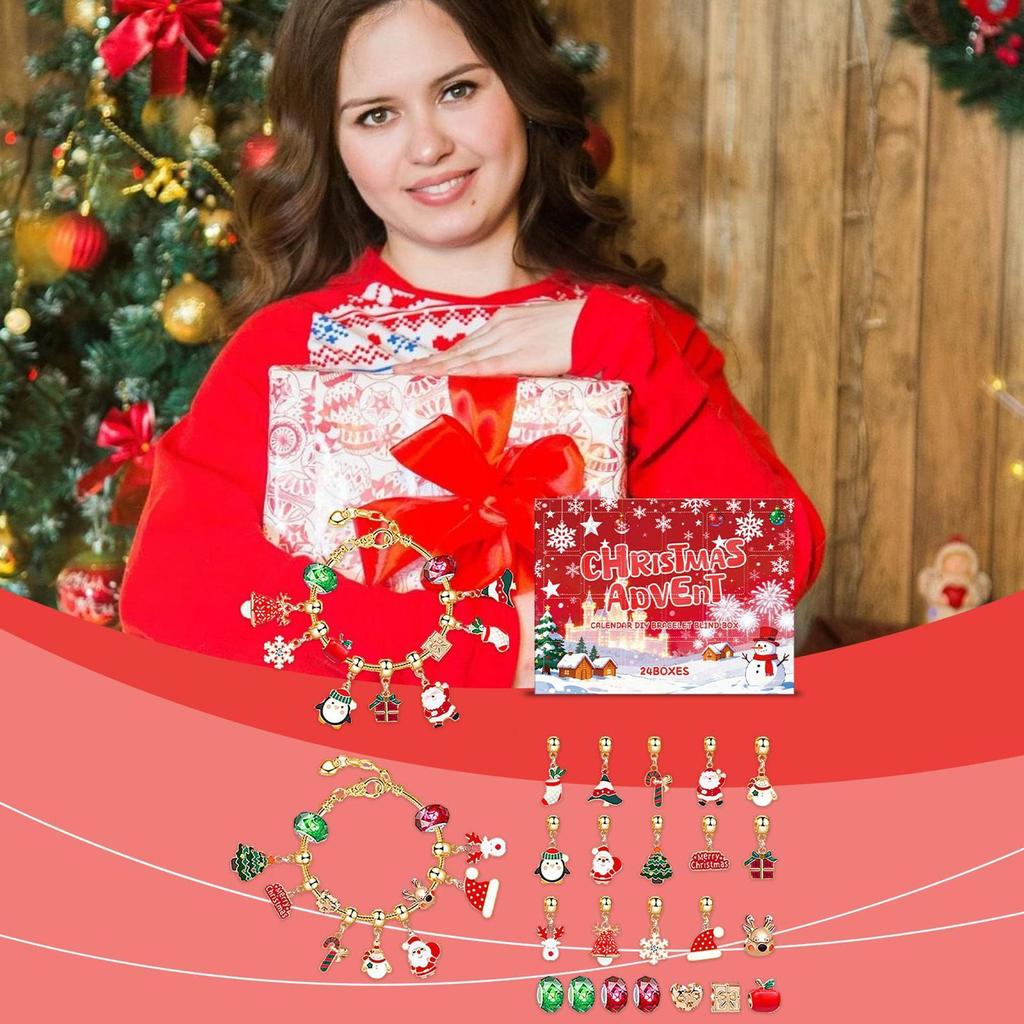 New Christmas Advent Calendar 24 Grid Countdown DIY Bracelet Advent Blind Box Christmas Decoration Surprise Blind Box Gifts