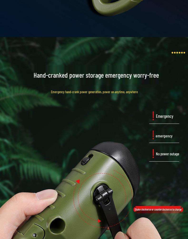 High-Brightness Emergency Flashlight with Long Battery Life and Solar Hand-Crank Charging