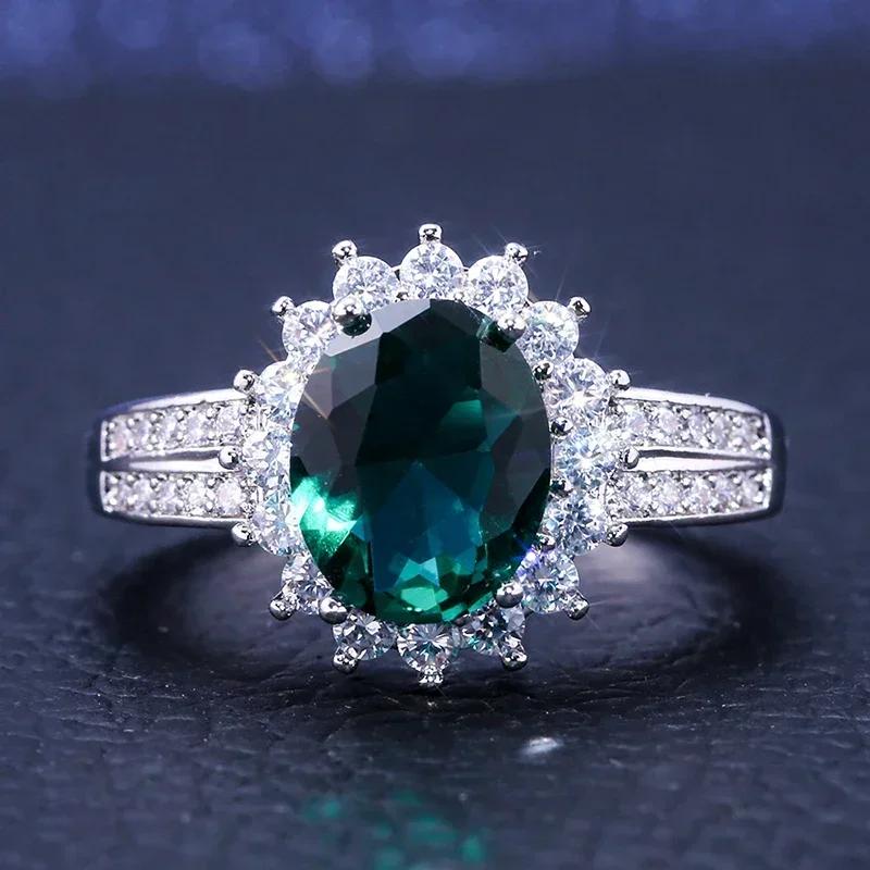 2026 New Luxury Fashion Green Zirconia Crystal Ring for Women's Engagement/Wedding/Anniversary Party Personalized Jewelry
