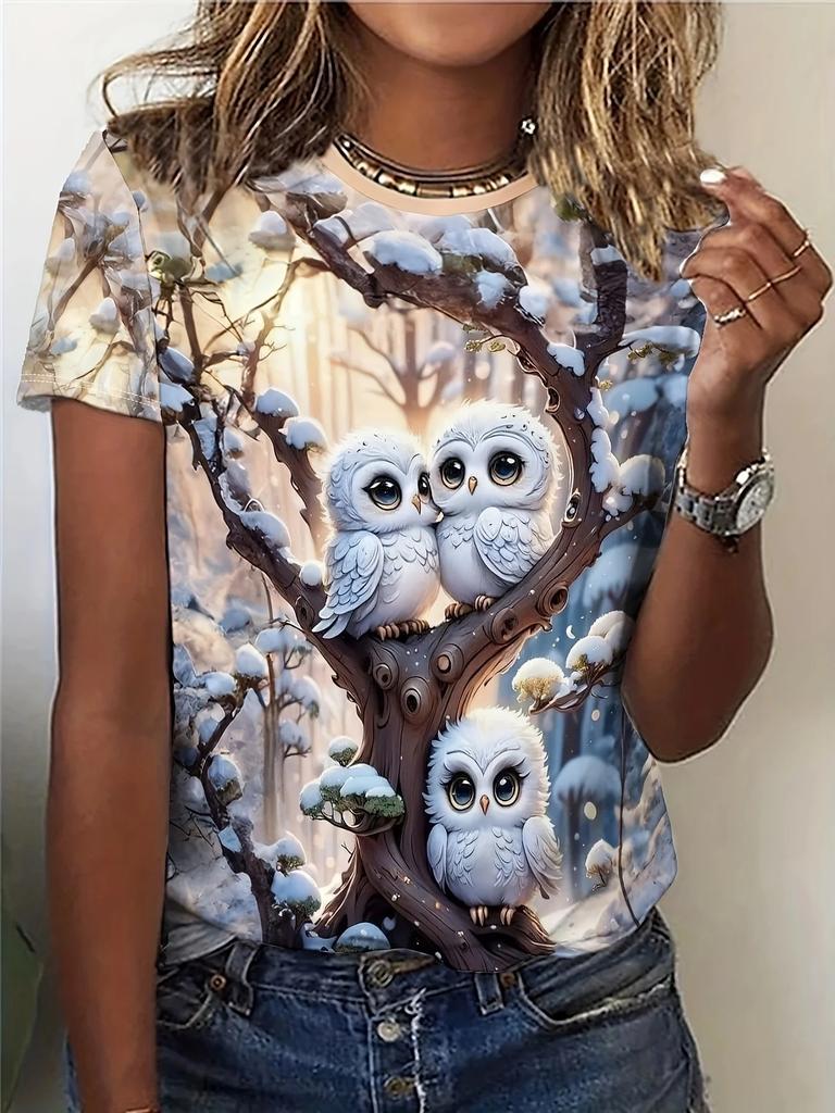 Summer New 2025 3D Digital Printing T-shirt for Women Loose Casual Round Neck Short-sleeved Animal Print T-shirt