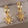 1Pair Exquisite Inlay Multicolor Zirconia Butterfly Pendant Earrings for Women Daily Casual Party Banquets Luxury Golden Earrings Gift