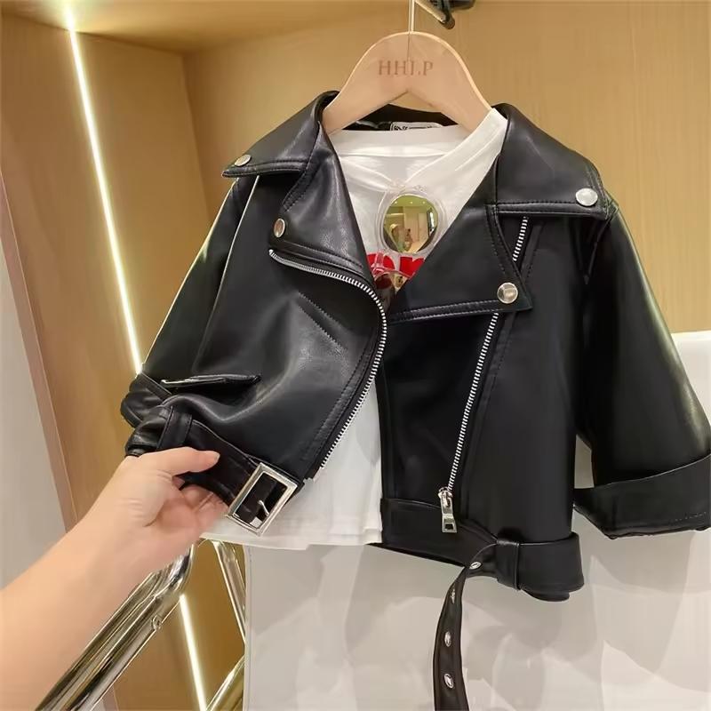 

Spring Autumn Boys Leather Jackets For 2-8 Years New Classics Handsome Baby Girls Pu Outerwear Kids Clothing Zipper Fly Coats 90 чёрный