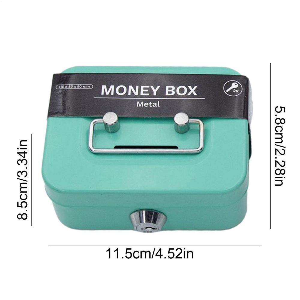 Key with Handle Lock Cash Box Metal Small Cash Storage Box with Handle with Lockable Cover Money Organizer Kids