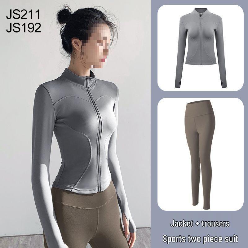 Women's Quick-Dry Yoga Suit: Stand Collar Jacket & Long Sleeve Top for Running & Pilates