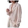 Womens Linen Blend Shirt Loose Fit Long Sleeve Casual Office Top