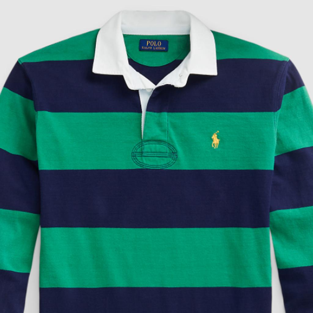 Polo Ralph Lauren Polo Color Block Striped Logo Embroidered Loose Long Sleeve Polo Shirt Men Tops Slope-Green MNPOKNI16823527-410
