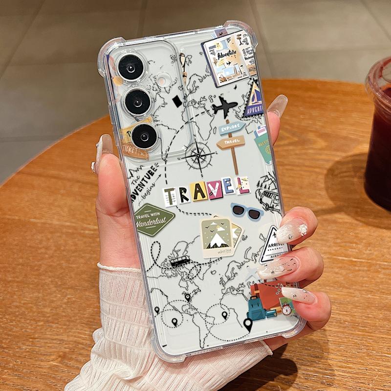 Travel Map Pattern Phone Case For Samsung Galaxy A57 A37 A17 A56 A16 A55 A36 A26 A15 A35 A54 A53 5G Clear Shockproof Soft Cover