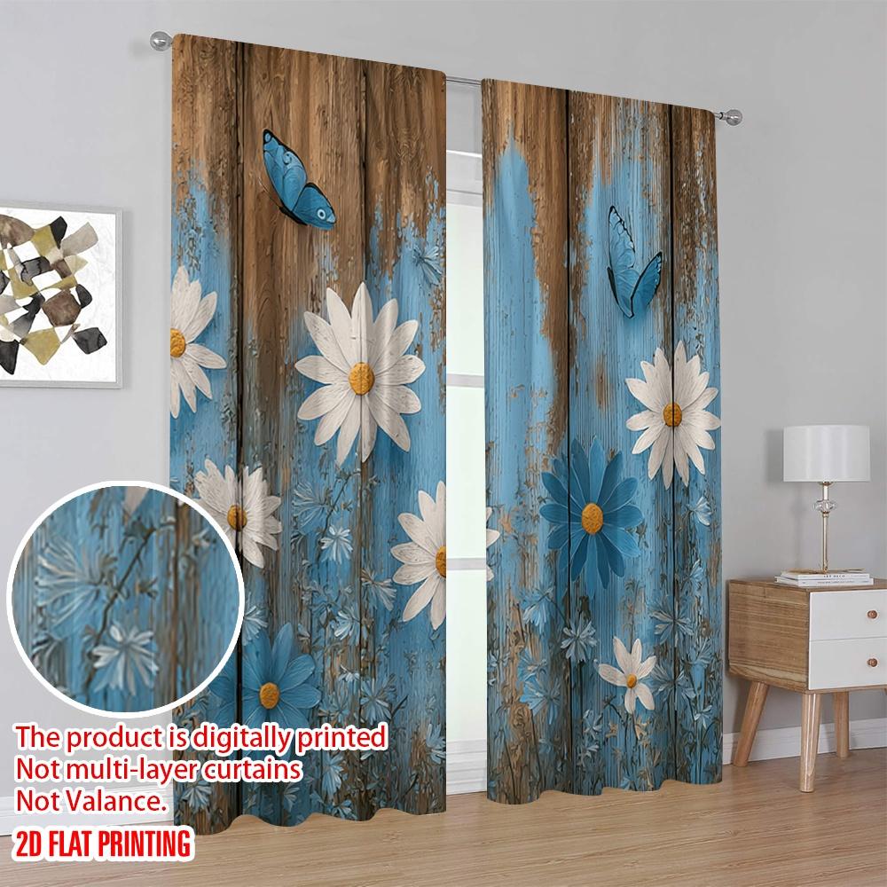 2pcs,2D plane printing Creative Curtains Rustic Blooms(1) Polyester Easy Install (without rod) Holiday Use for Living Room and