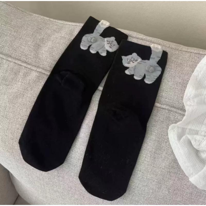 Lustige handgefertigte eiförmige Katzensocken für Damen  Abstraktes 3D-Katzen-Ei-Design Lange Socken, Neuartige süße Socken Perfekt für den täglichen Gebrauch