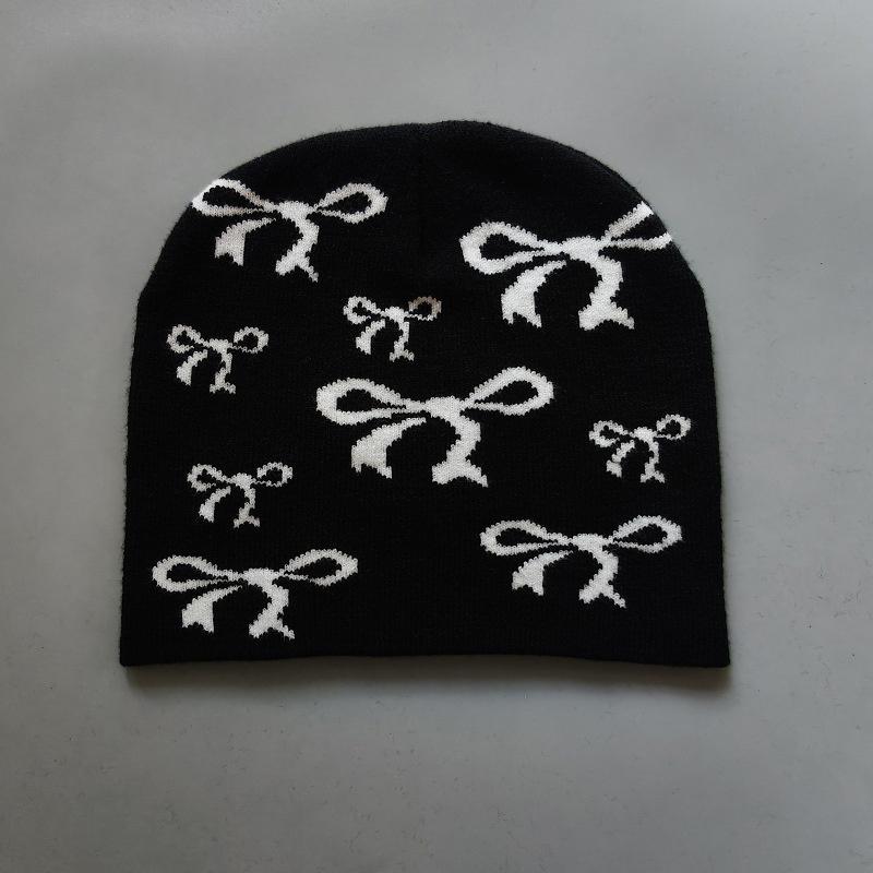 

Y2K Bow Knitted Hat Autumn Winter Street Unisex Warm Personal Versatile Niche Beanies as the picture